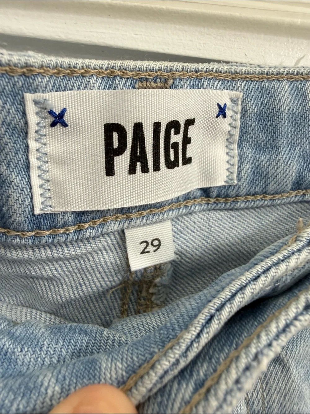 PAIGE Light Blue Frayed Hem Denim Shorts
